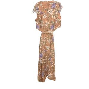 Eva Mendes Cap Sleeve Round Neck‎ Back Zip A Line Dress Beige  Size 12 Floral